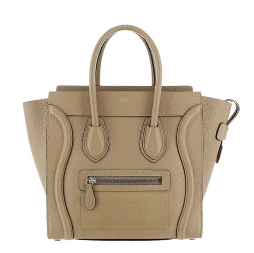 CELINE Luggage Micro Shopper Handbag Leather Beige 189793 Dust Bag Included