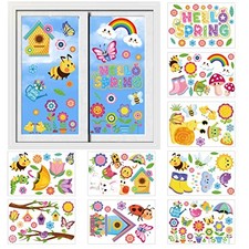 122Pcs Spring Window Clings Stickers Flowers Butterfly Bees Birds Window Art