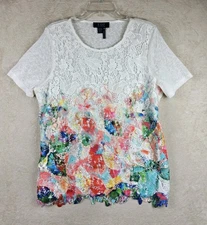 FDJ French Dressing Jeans Short Sleeve Lace Overlay Top Size L