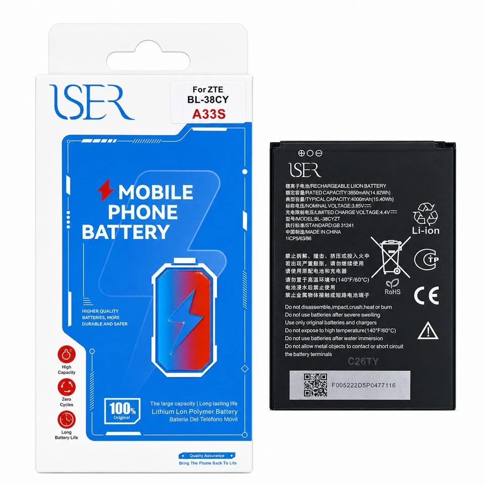 USER Mobile Batterie Für ZTE BLADE A33S BL-38CY 4000 mAh 24h Intern - Bild 1 von 1