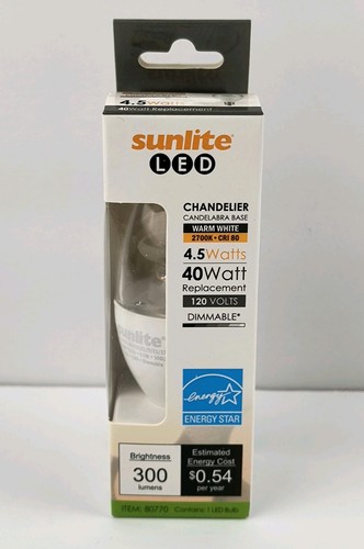 Sunlite Chandelier Torpedo Tip LED 80770 Dimmable Warm White Bulb 4.5W/27K L1 - Picture 6 of 6