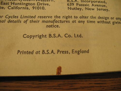 USED VINTAGE BSA INSTRUCTION MANUAL B-25 249 B-44 441 1960'S (K-9923) - Picture 5 of 7