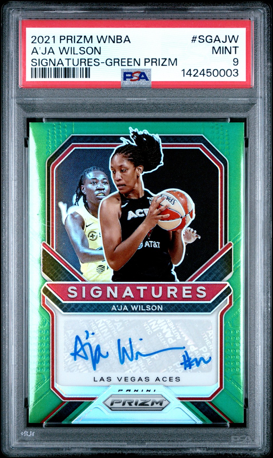 2021 PANINI PRIZM WNBA SIGNATURES GREEN PRIZM #SGAJW A'JA WILSON PSA 9 AUTO