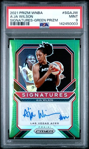 2021 PANINI PRIZM WNBA SIGNATURES GREEN PRIZM #SGAJW A'JA WILSON PSA 9 AUTO