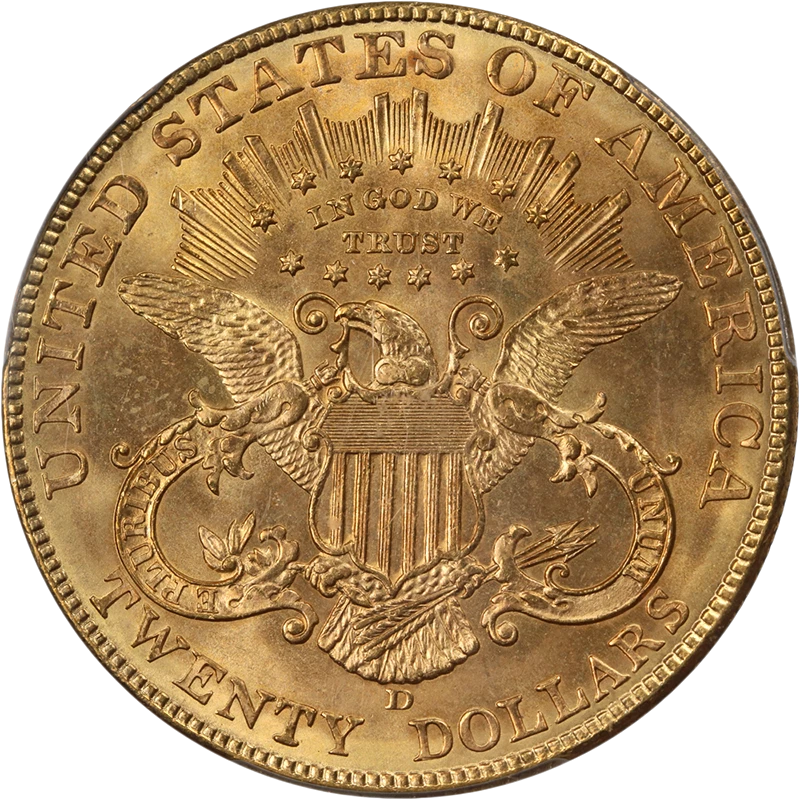 1907-D Liberty Gold $20 PCGS MS65 превосходная привлекательность для глаз сильный удар - Изображение 2 из 4
