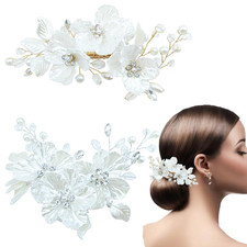 Rhinestone Wedding Hair Clips 2 PCS Shell Flower Crystal Bridal Headpieces