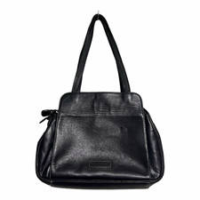 Debenhams Collection Black Leather Shoulder Bag, Zip Closure, Lined Pockets