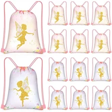24 Pcs Flower Fairy Drawstring Bags Set Bulk 12 x 10 Inch Candy Treat Goody W...