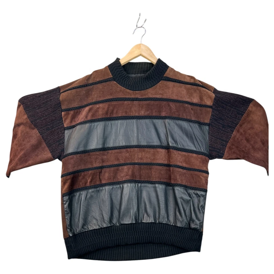 Suéter Vintage Colección Sajonia Para Hombre Gamuza Cuero Talla XL 90s Hip Hop Jacquard Foto 3 de 4