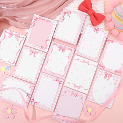 24 PCS Coquette Pink Bow Sticky Notes Watercolor Cute Self Stick Notepad Pink