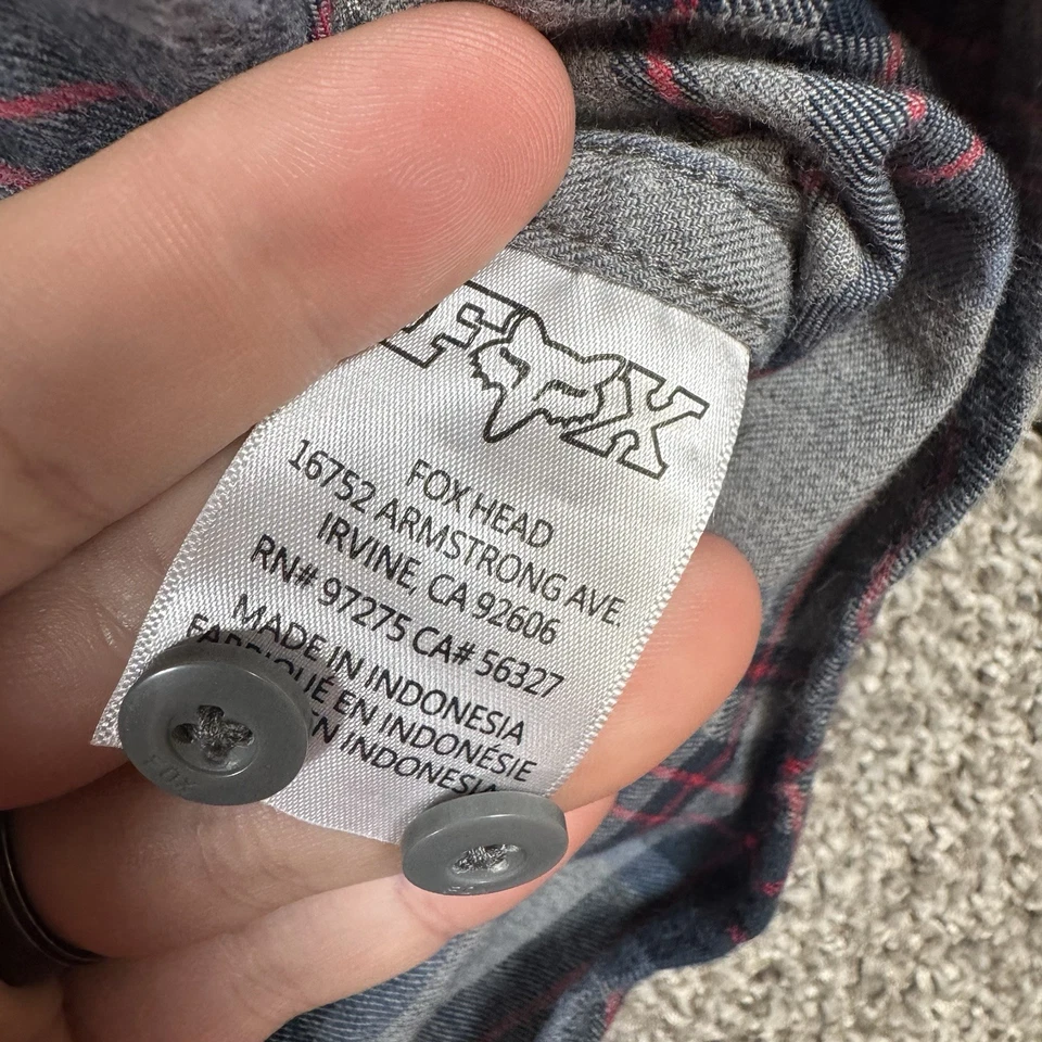 Fox Racing Shirt Mens XL Blue Red Gray Plaid Flannel Long Sleeve - Image 4 of 4