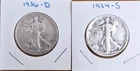 🔥Super Combo Liberty Walking Half Dollar Coins 1934-S & 1936-D 90% Fine Silver!