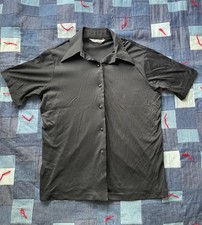 Vintage 60s Black Button Down Shirt Flowy USA Mod Dagger Collar Retro Casual M