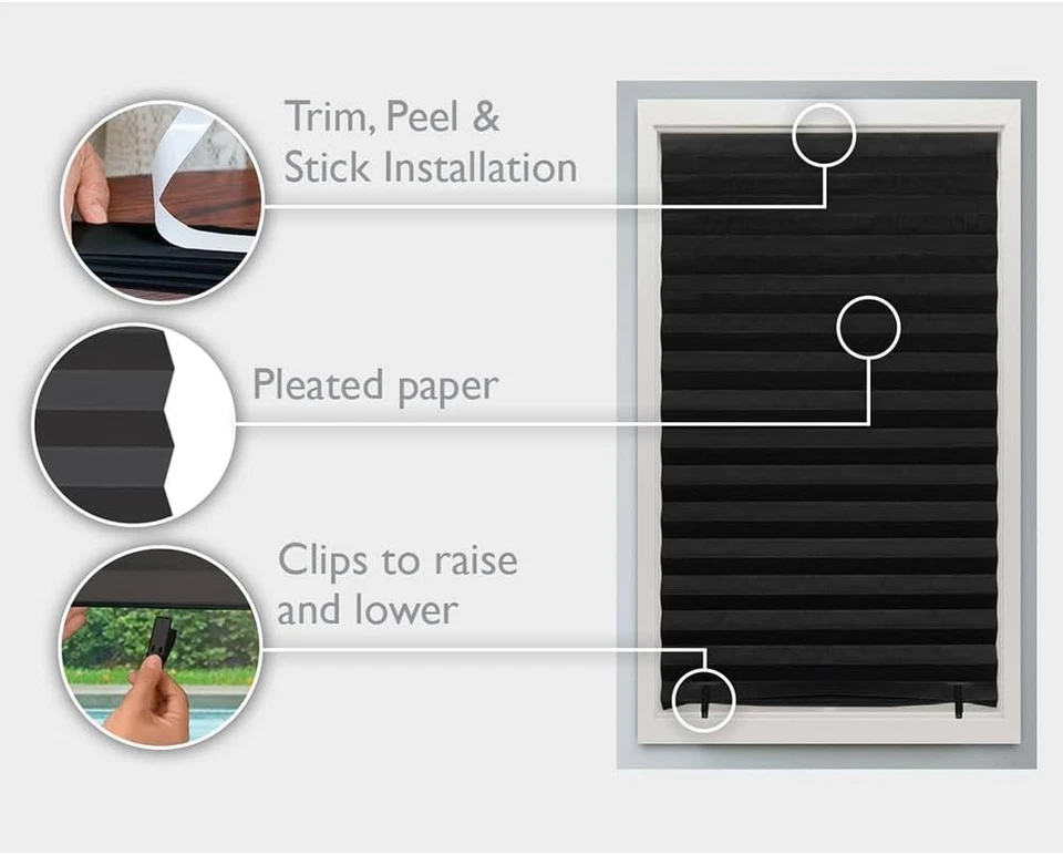 6 Pack Window Sun Shade Pleated Pull Down Cordless Blackout UV Light Movie Room - Image 2 of 4