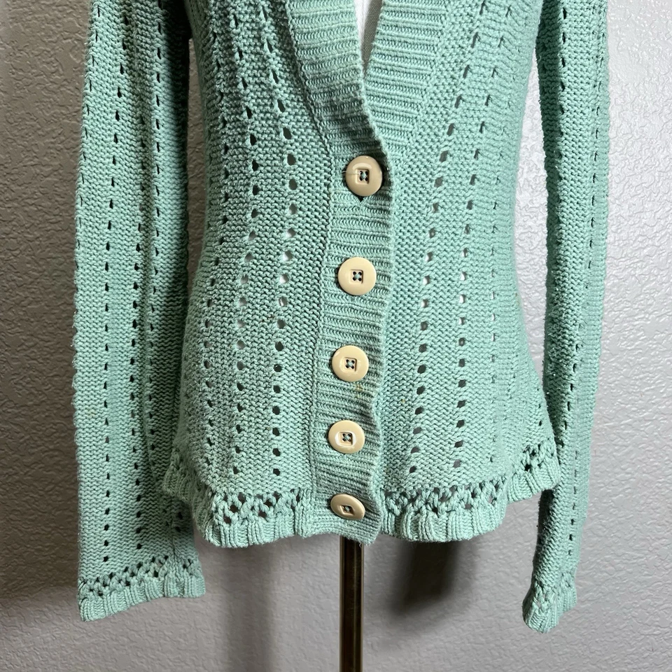 Cárdigan tejido suéter vintage Hillard & Hanson para mujer M verde azulado Foto 3 de 4