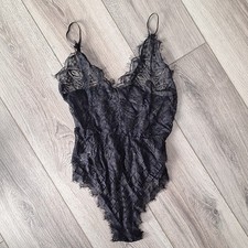 Women s Black One-Piece Bodysuit Size M Floral Wireless Adjustable
