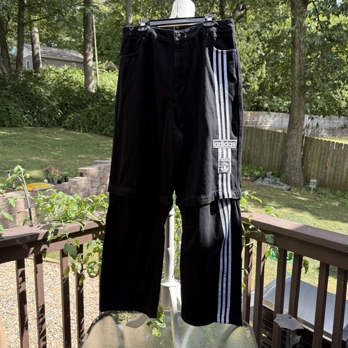 Pantaloni denim Adidas Originals donna 2 in 1 stile Y2K Jnco larghi larghi gamba 32x30 - Foto 3 di 9