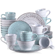 Dinnerware Sets, Stoneware Dinner Set for 8, 32-Piece round Blue and Beige, Seri