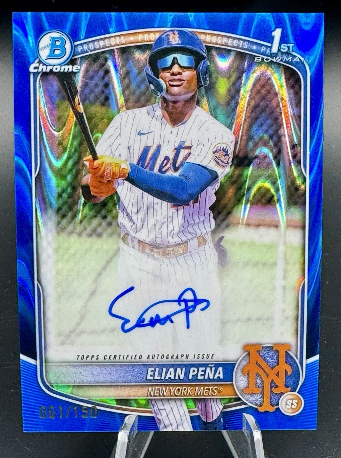 2025 Bowman Chrome Elian Pena 1st Auto #CPA-EP Blue RayWave 61/150 New York Mets