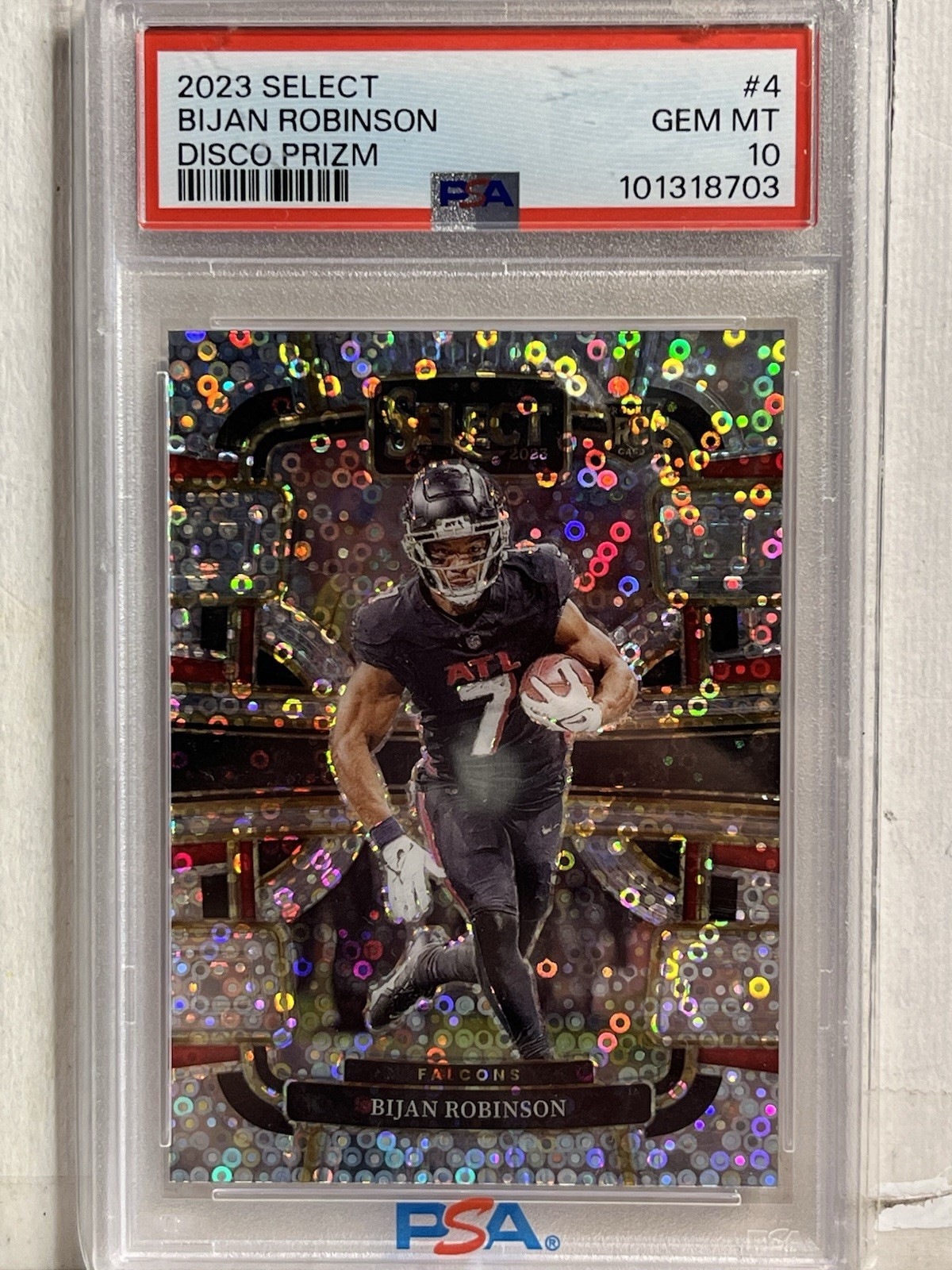 2023 Panini Select Bijan Robinson Rookie Silver Disco Prizm #04 PSA 10  Football