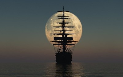 Anime ship moon horizon sailing sea vehicle sky night Play Gaming Mat Desk Game