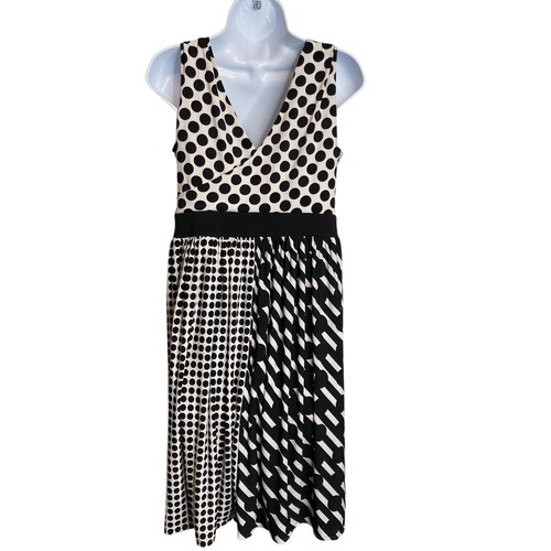 Boston Proper Womens Black White Mixed Media Sleeveless Wrap Dress Size 10 Party - Picture 2 of 11