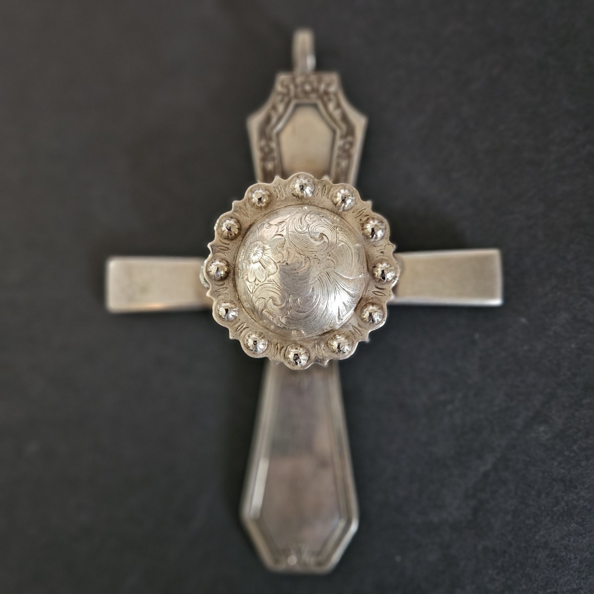VTG Ornate Cross Pendant Engraved Handmade Jewelry Sterling