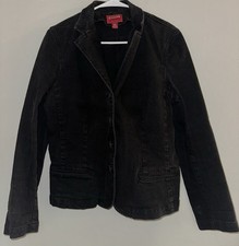 Chaps Stretch Cotton Denim Jacket Blazer Black Women's XL Casual Button Down