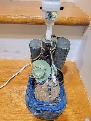 Fisherman's Gone Fishing Lamp Reel, Basket, Hat, Oars, Trout UNIQUE 