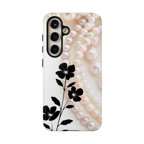 SHSD Tough Phone Case, Apple iphone Samsung Galaxy Pixel, Black Flowers w Pearls - Foto 162 di 201