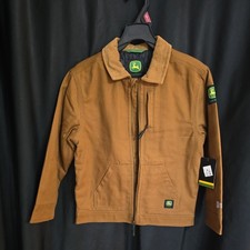John Deere Canvas Work Jacket Boys sz 6/7 Corduroy Collar Black Quilted Lining