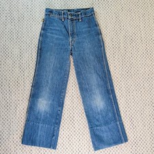 VTG 70s Sasson Blue Jeans 26x24 Cropped Hem High Rise Dark Wash Talon Zipper EUC