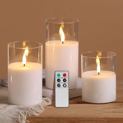 Eywamage Clear Glass Flameless Candles with Remote Timer, Flickering 