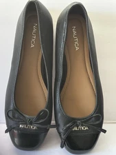 Women's Size 6 Nautica Black Ballerina Flats w/ Silver accent and Bow Shoes A3