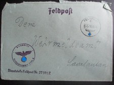X4678 Umschlag FPNr. 27591 E vom 13.10.43 an Wehrmeldeamt Saarlautern
