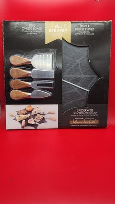 Spider Web Slate Charcuterie Board With 4 Different Cheese Knives 11' X 11'