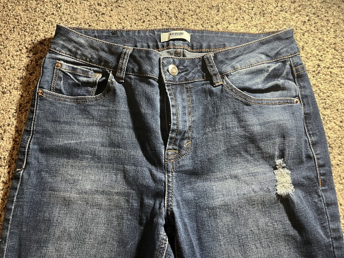 Kensie Jeans Medium Wash Cropped Skinny Distressed Ripped Stretch Jeans 28