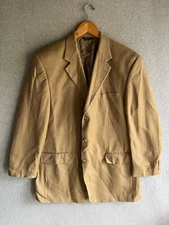 Chaps Sport Coat Mens 42L Beige 100% Silk Herringbone