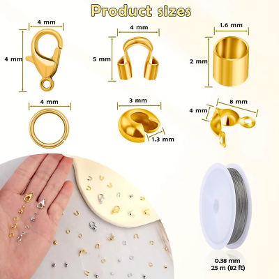 Acejoz 1200 Pcs Crimp Beads Kit for Jewelry Making, Silver and