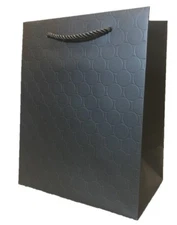 Black Paper Gift Bags Medium With Handles 8x5x10 Embossed Heavy Duty Boutique