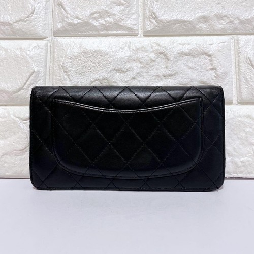 CHANEL Matelasse Lambskin Bifold Long Wallet Black Quilted Leather Used Japan FS - Picture 9 of 19