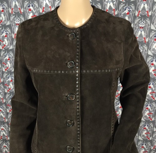 Neu ohne Etikett Michael Kors Damen braun Wildleder Lederjacke Mantel Knopfleiste Größe 8 - Bild 2 von 6