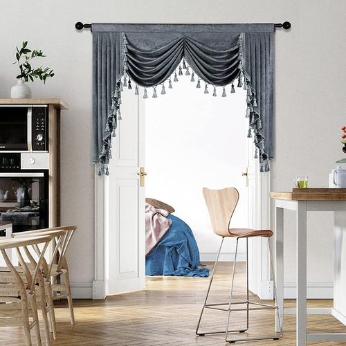 Dicke graue Chenille Fenster Vorhänge Volant für Wohnzimmer Swag Wasserfall Valan - Bild 9 von 12