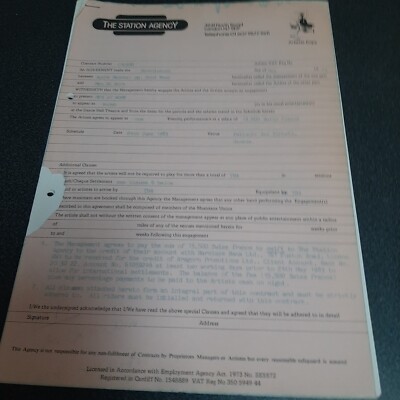 MEN AT WORK SHOW CONTRACT GENEVA JUNE 1983, APPROX 13 PGS (0)