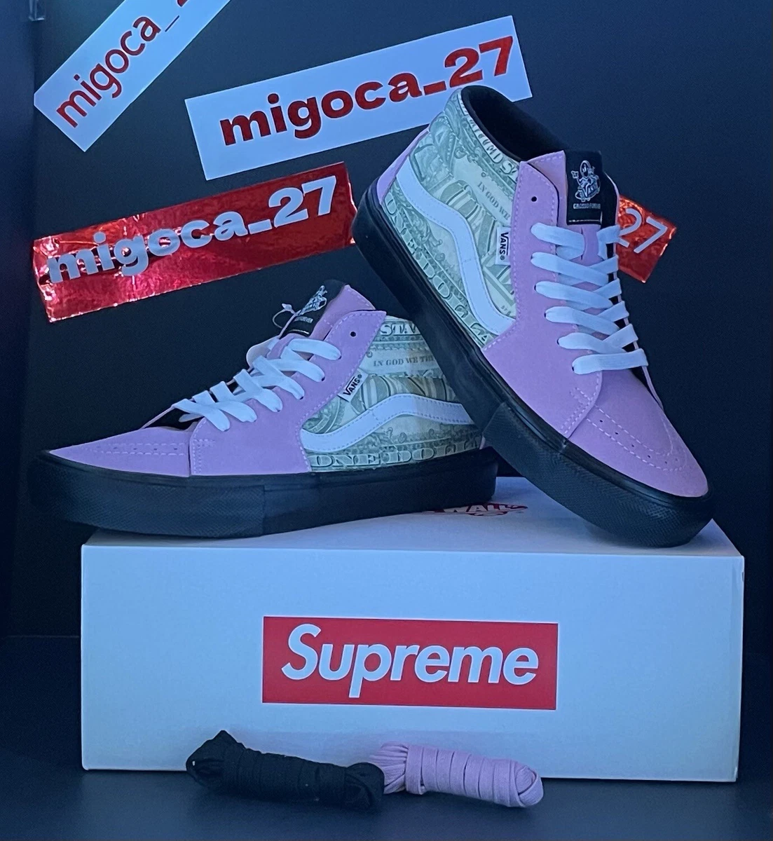 Supreme x Vans Skate Grosso Mid Dollar Bill - Pink for sale | eBay