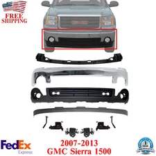 Front Bumper Chrome + Valance + Brackets Kit For 2007-2013 GMC Sierra 1500