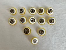 Vintage lot of 12 shank nautical yellow and white buttons with a golden anchor