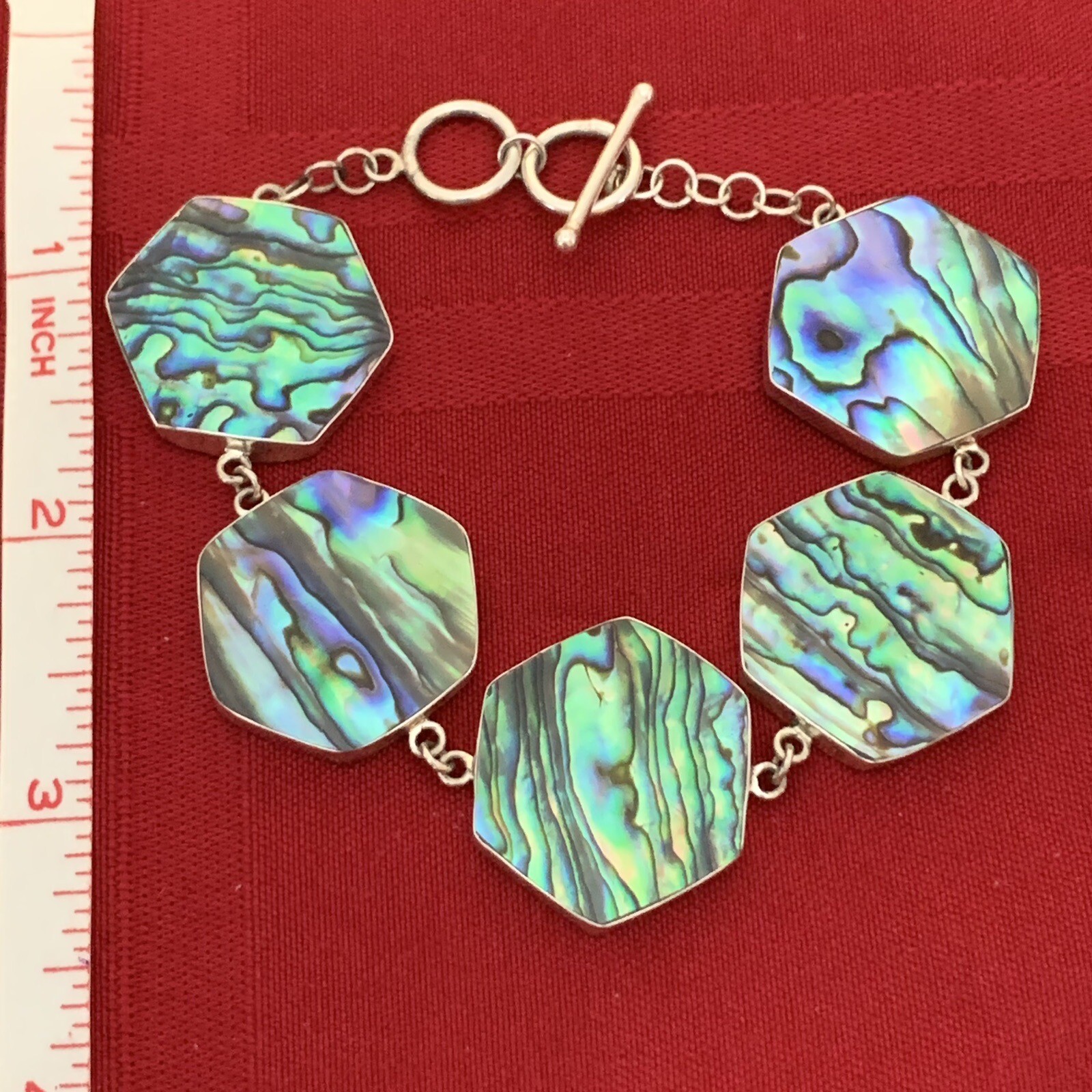 Sterling Silver Abalone Shell Link Toggle Bracele… - image 1