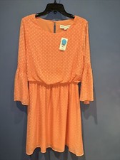 Women’s Med.  Peach Chiffon Emma & Michele Dress, Lined, NWT $74 Bell Sleeve
