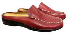 NEW G.H. Bass Co. "Tab Too" Red Leather Slides White Stitching 11 M